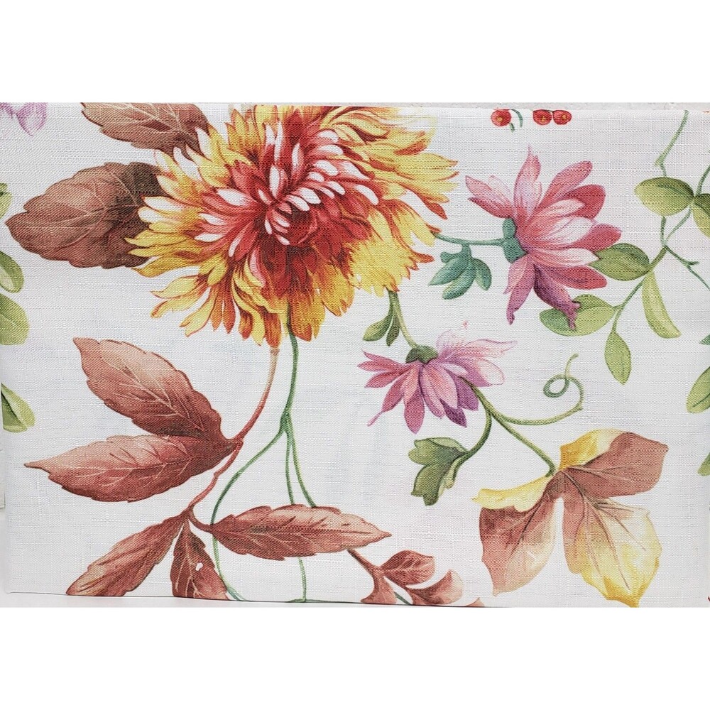 Printed Fabric Tablecloth 60" Round, FLOWERS & LEAVES, FALL BLOSSOMS, BM